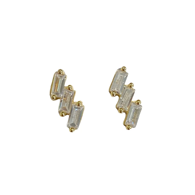 Bridal Earrings for Weddings-Amy Triple Baguettes Studs