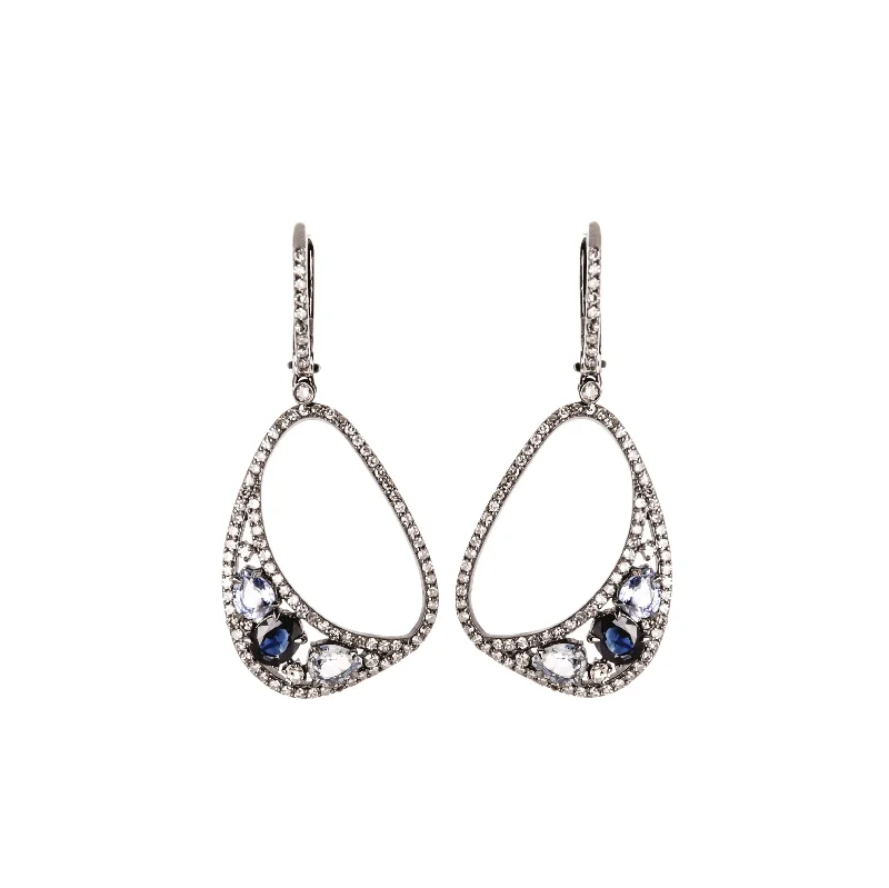 Simple Pearl Drop Earrings-Sapphire & Diamond Deco Dangle Earrings