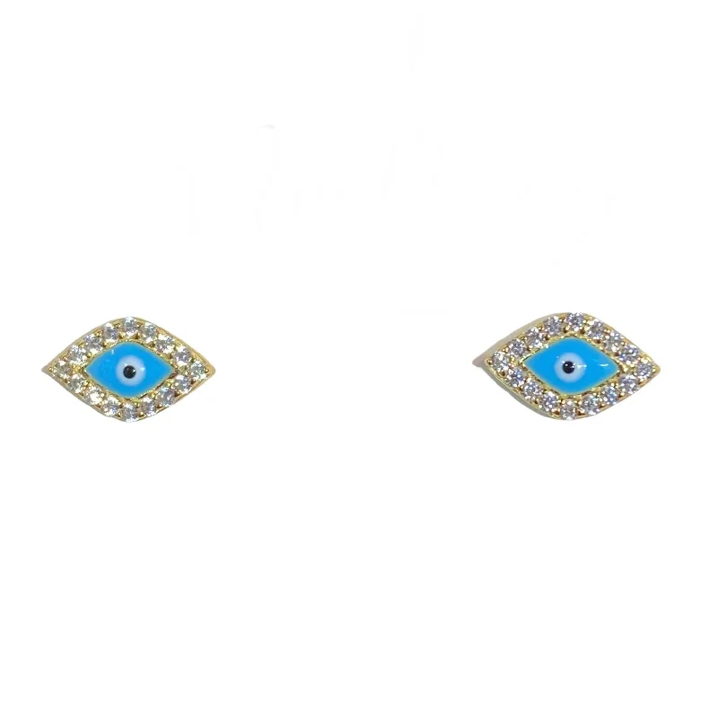 Rainbow Gemstone Earrings-Evil Eye Blue Studs