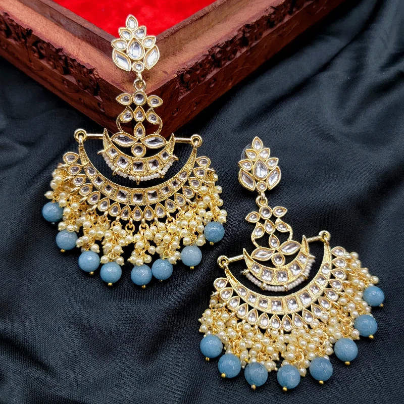 Clear Crystal Earrings-Statement Long Kundan Earrings