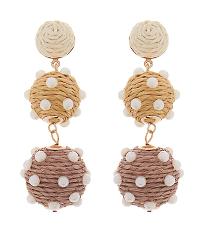 Handmade Silver Earrings-Tan Pearl Raffia Earrings