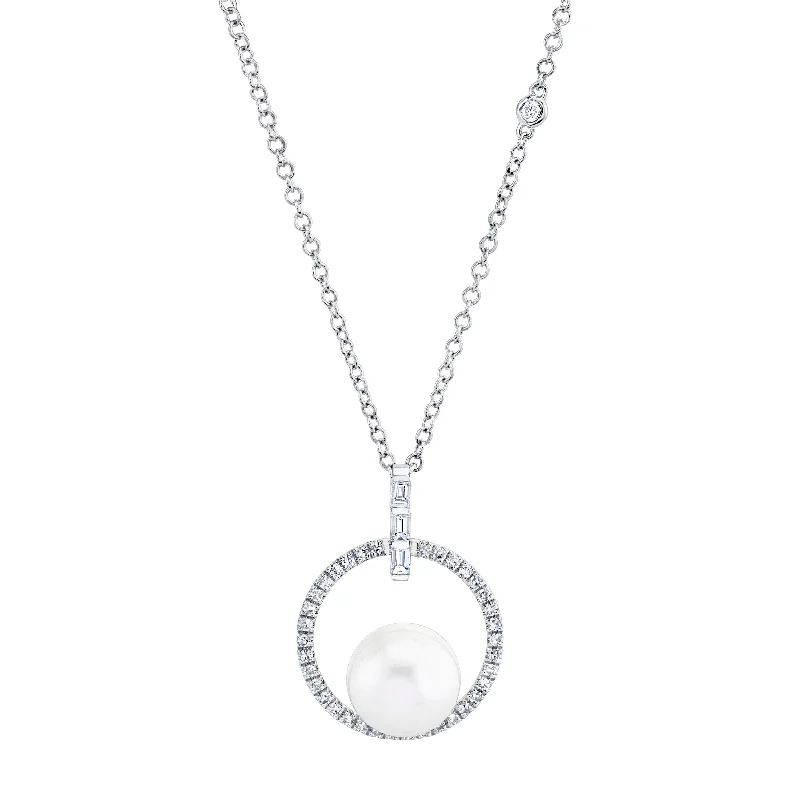 Wedding Necklace for Bride-PEARL & DIAMOND ORB PENDANT