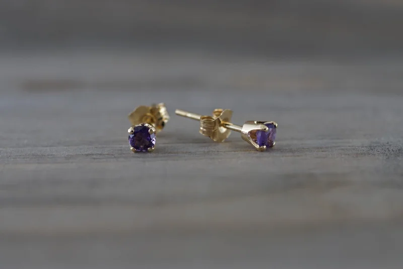 Elegant Dangle Earrings-14k Solid Yellow Gold with Purple Amethyst Gemstone Earrings Studs February Birthstone