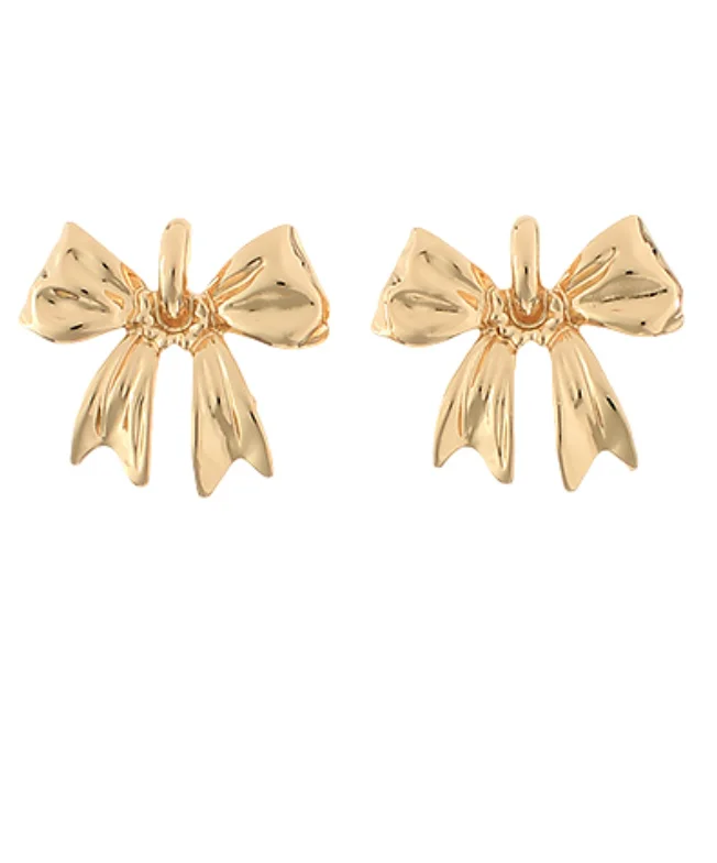 Minimalist Gold Earrings-Statement Gold Bow Earrings