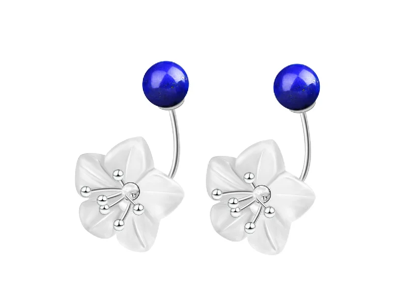 Large Diamond Earrings-Crystal & Lapis Lotus Earring