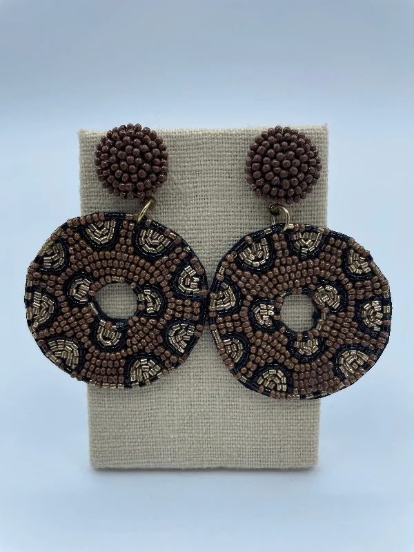 Casual Everyday Earrings-Brown Circle Leopard Bead Earrings