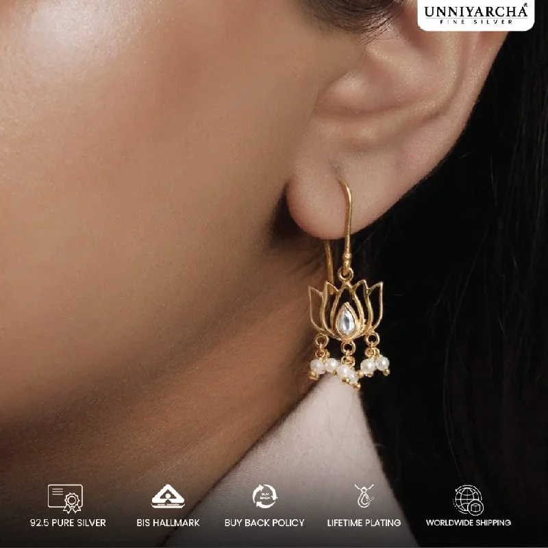 Beaded Earrings for Women-925 Sterling Silver Lotus Gold Plated Earrings