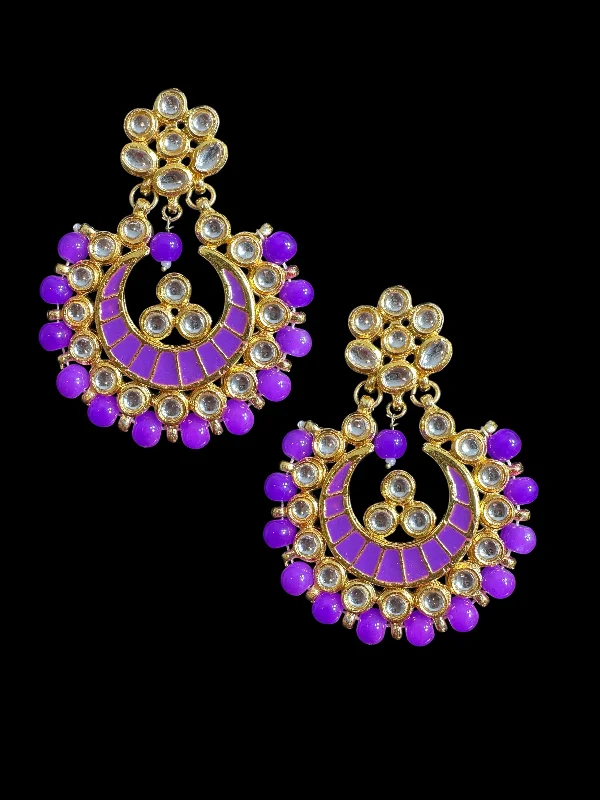 Silver Hoop Earrings for Women-Kundan meena earrings - purple ( READY TO SHIP )