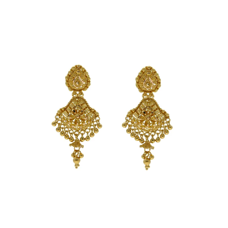 Simple Gold Hoop Earrings-22K Yellow Gold Oyster Pendant & Earrings Set W/ Drop Gold Balls & Filigree Designs