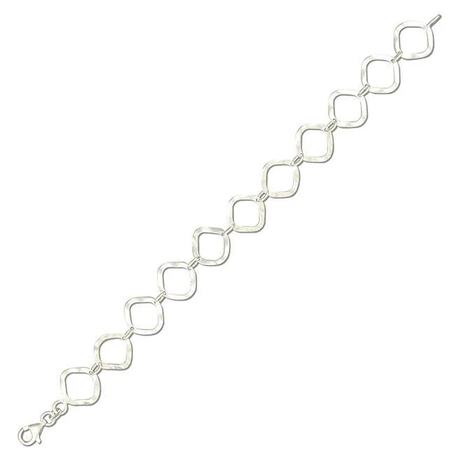 Diamond Heart Bracelet-Sterling Silver Open Twist Squares Bracelet