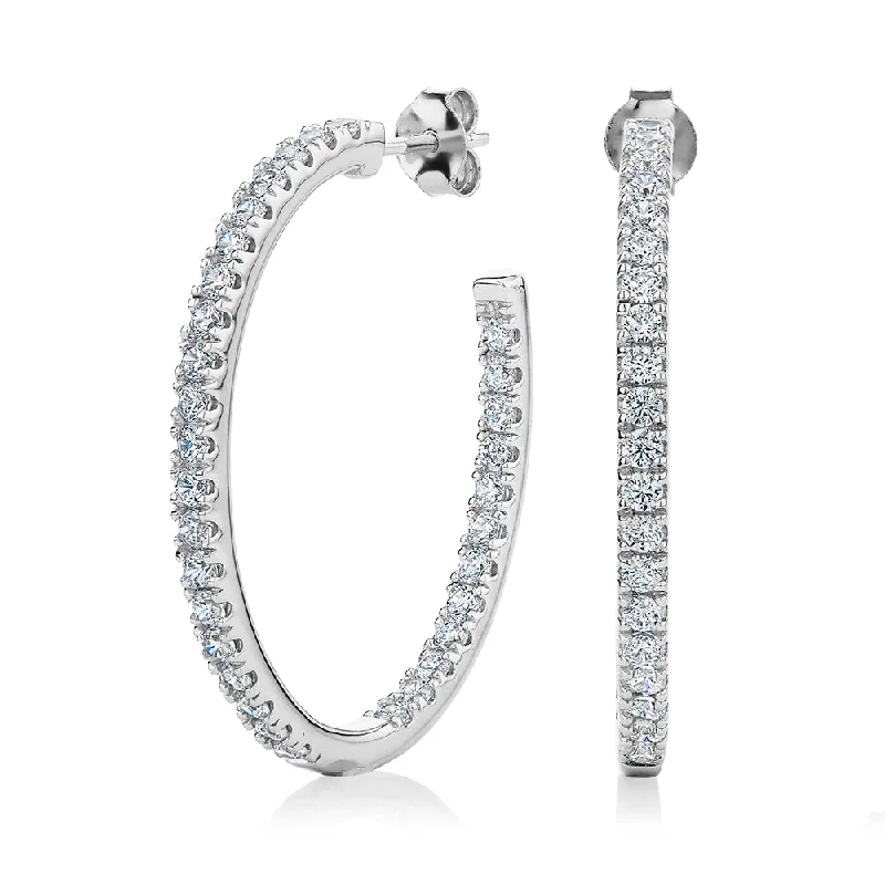 Fancy Earrings for Weddings-Round Brilliant hoop earrings with 1.92 carats* of diamond simulants in sterling silver