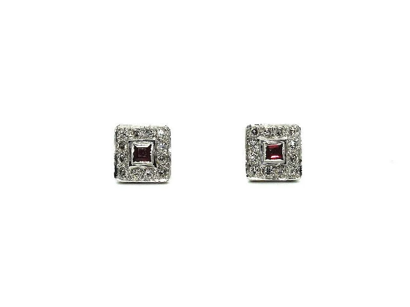 Silver Hoop Earrings-Ruby And Diamond Pave Cluster Earring Ad No. 0169