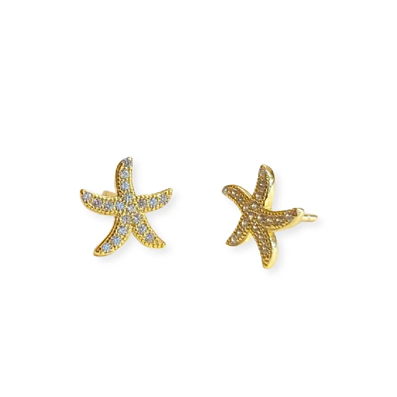 Gemstone Drop Earrings-Starfish CZ Studs