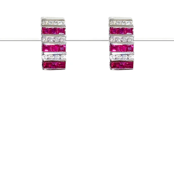 Statement Earrings for Parties-14k White Gold Ruby Earrings