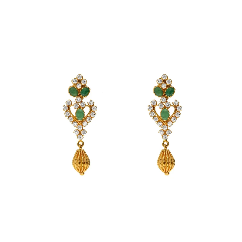 Pearl Hoop Earrings-22K Yellow Gold Love Emerald Earrings