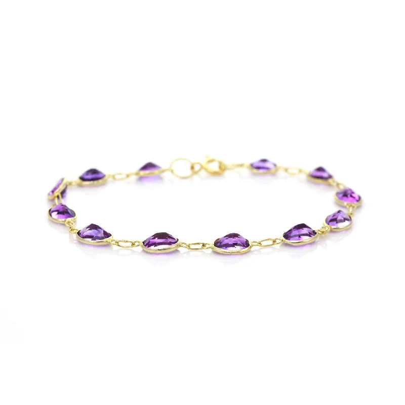 Minimalist Gold Bracelet-9ct Yellow Gold Bezel Set Amethyst Bracelet