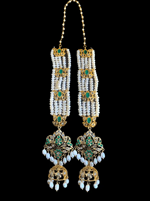 Classic Round Earrings-DER200 Lina sheeshphool inspired earrings in fresh water pearls - green ( SHIPS IN 3 WEEKS  )