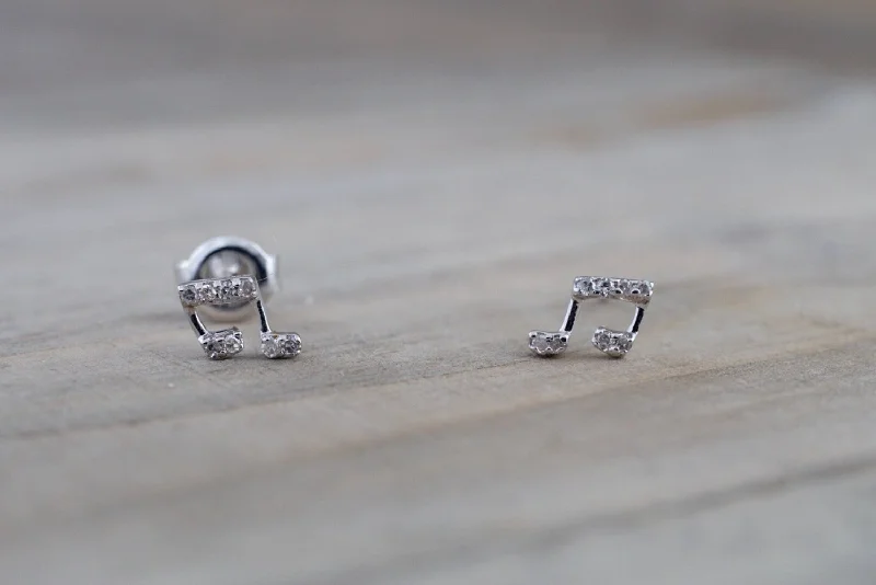 Bridal Earrings for Weddings-Music Note Diamond Studs