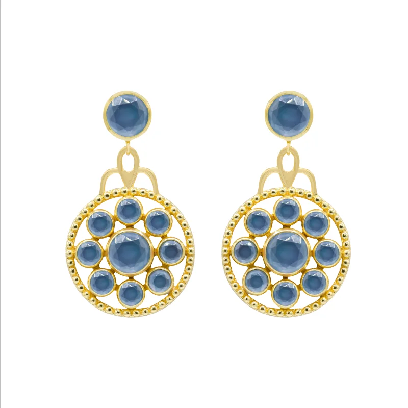 Heart Shaped Hoop Earrings-Tanzanite Gem Medallion Drop Earrings