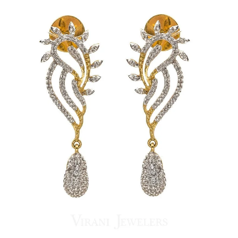 Customizable Silver Earrings-0.59CT Diamond Drop Angel Wing Earrings Set In 18K Yellow Gold