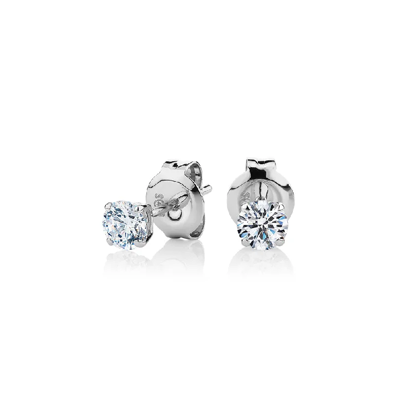 White Gold Earrings-Round Brilliant stud earrings with 0.5 carats* of diamond simulants in 10 carat white gold