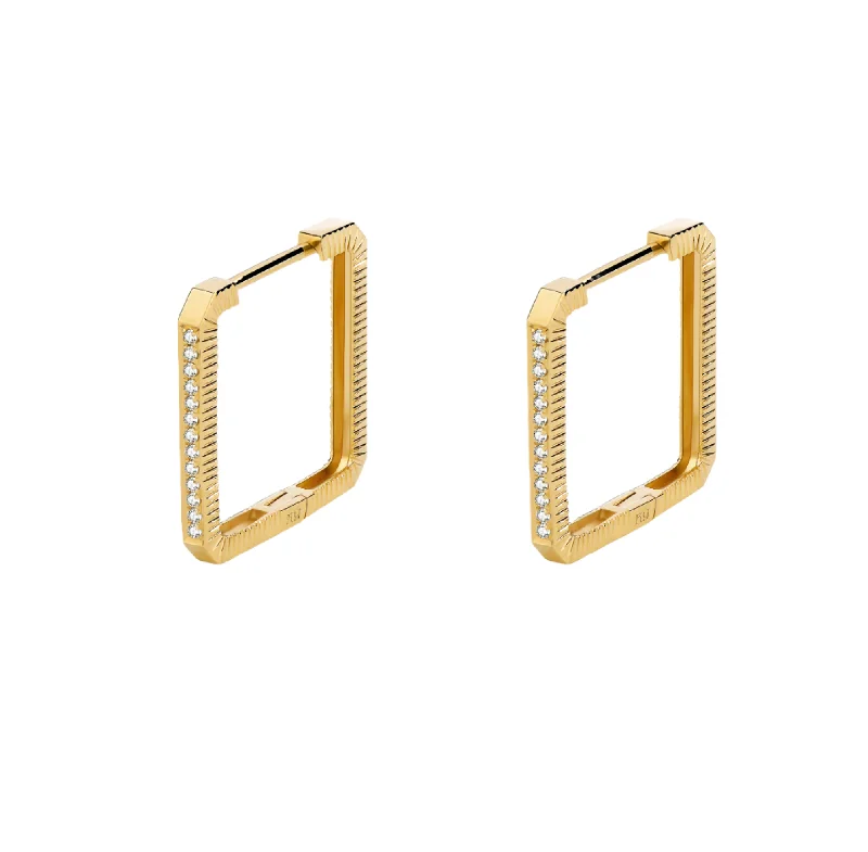 Vintage Gold Earrings-Unlock Marks - 18K Diamond Stripe Gold Earring