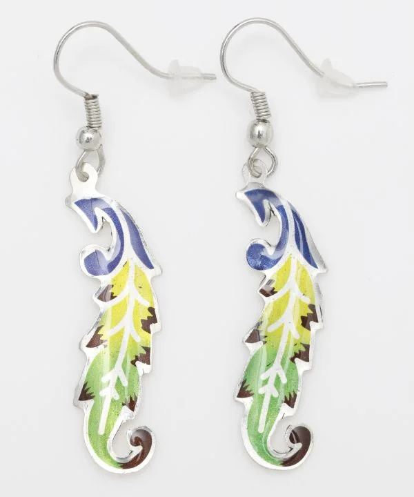 Gold Bead Earrings-Cloisonne Inspired Leaf Earrings