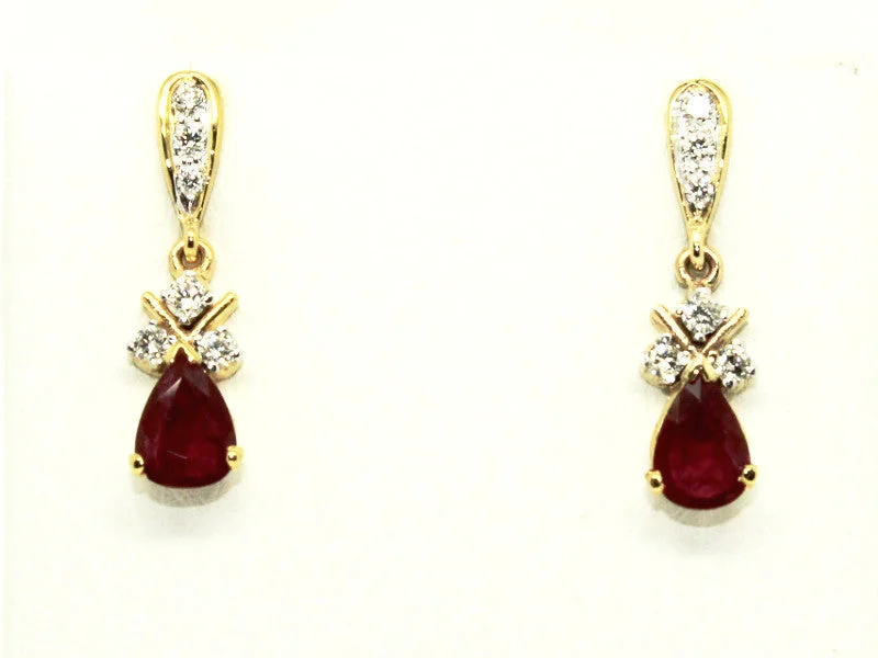 Large Crystal Drop Earrings-RUBY & DIAMOND FLORAL TEARDROP EARRING AD NO. 1231