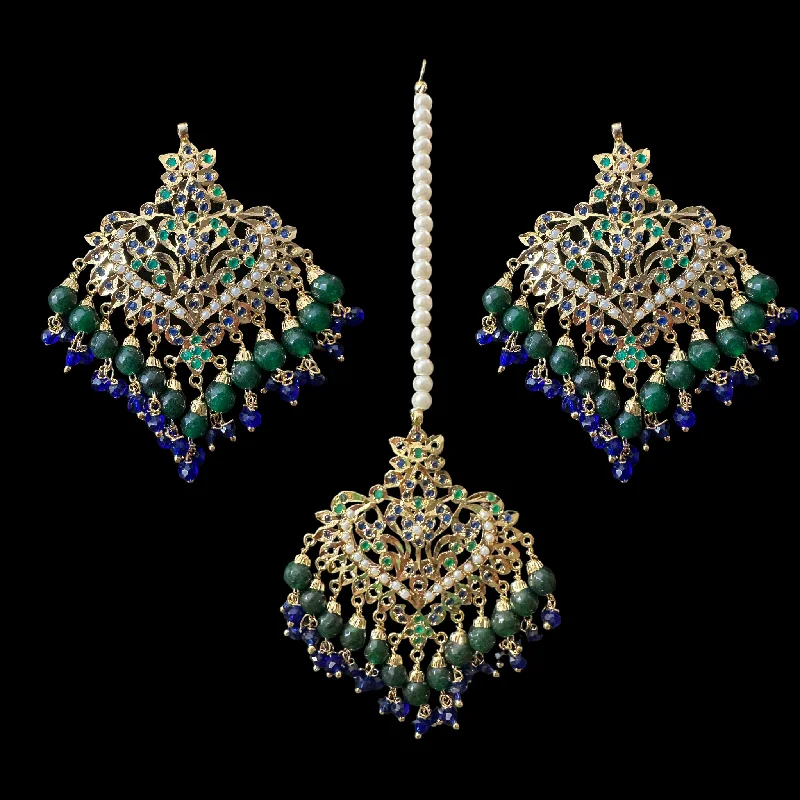 Crystal Cluster Earrings-DJET108 Afreen emerald sapphire  earrings tika ( READY TO SHIP  )