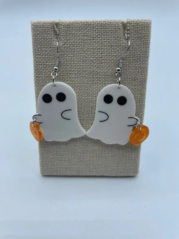 Beaded Hoop Earrings-Ghost With Pumpkin Earrings