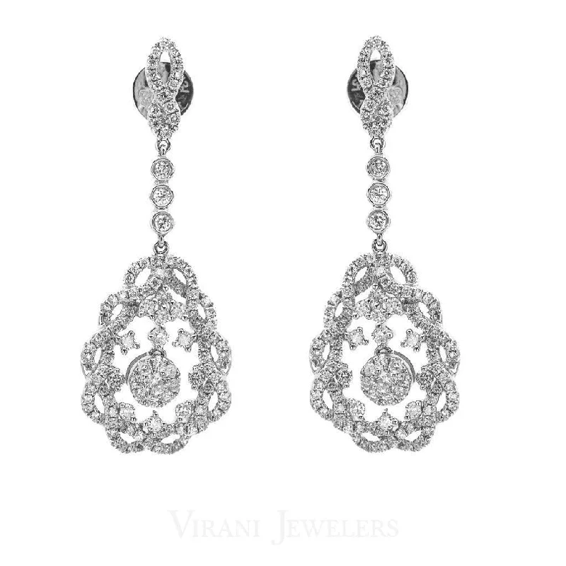 Red Gemstone Earrings-1.31CT Diamond Drop Paisley Earrings Set In 14K White Gold