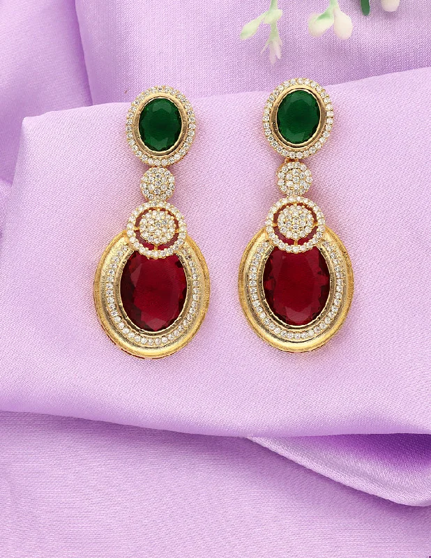 Artistic Drop Earrings-Designer GJ Polish Ruby Emerald Dangler Earrings