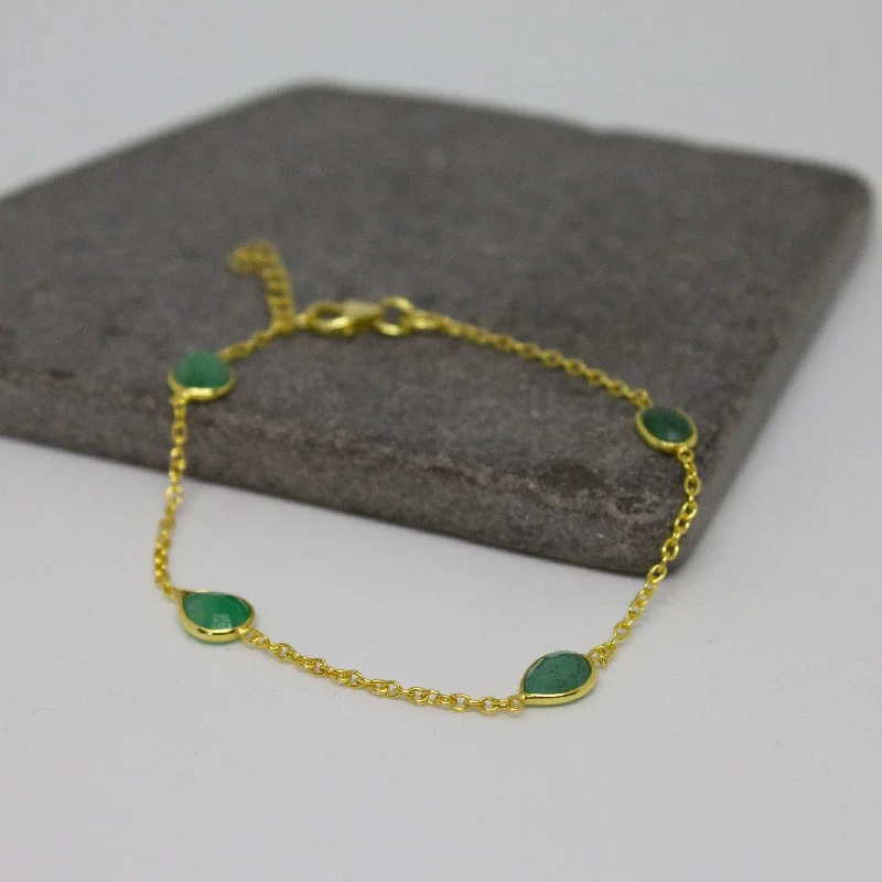 Adjustable Gemstone Bracelet-Emerald and 18ct Gold Vermeil Chain Bracelet