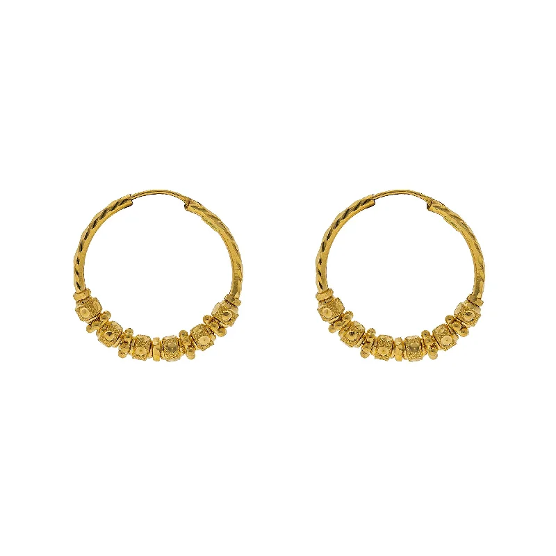 Black Crystal Earrings-22K Yellow Gold Hoop Earrings W/ Spotted Gold Beads