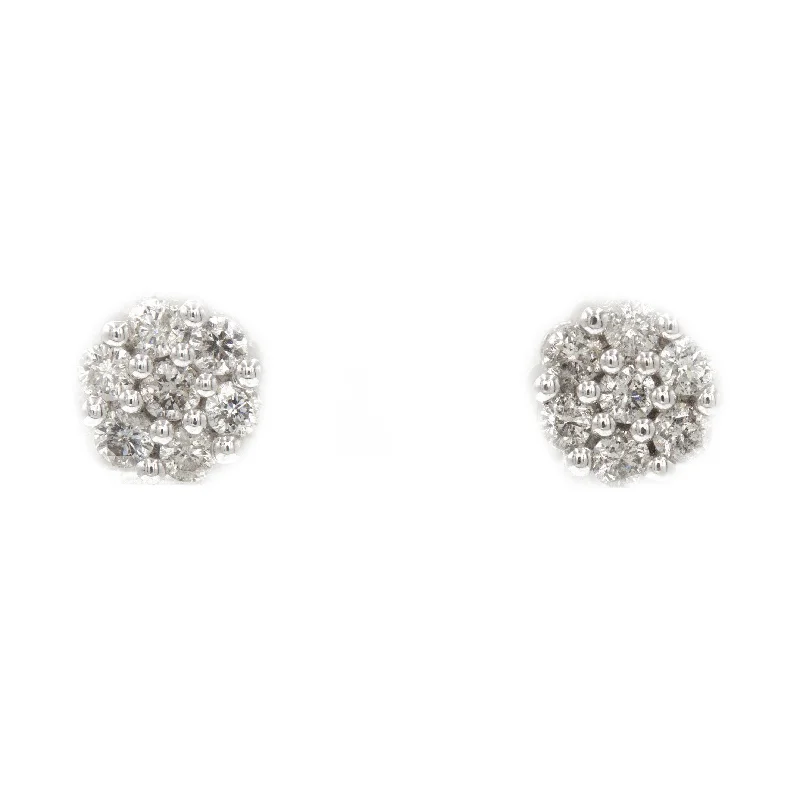 Elegant Drop Earrings-0.75 ct Diamond Cluster Earrings in 14k White Gold