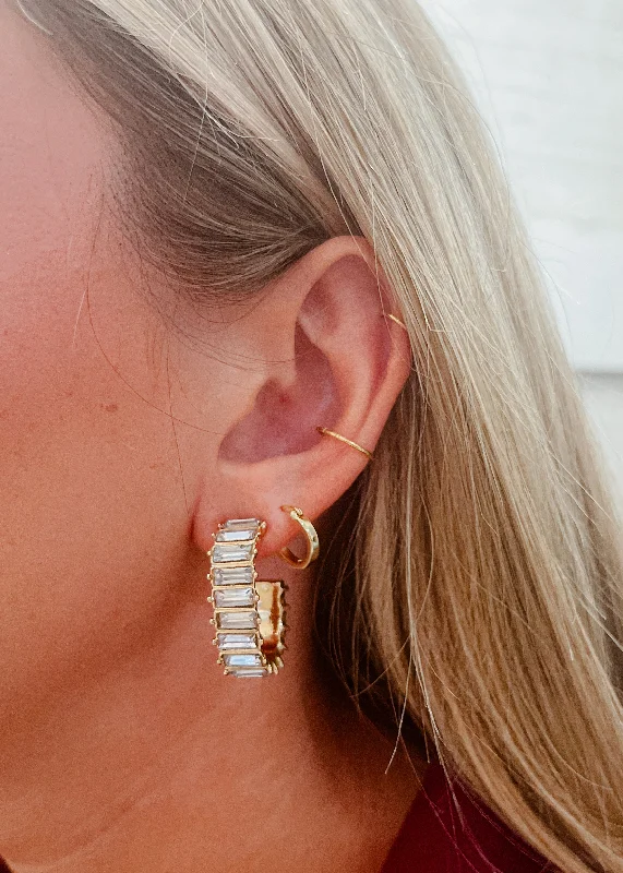 Rose Gold Hoop Earrings-Oval Baguette Hoops