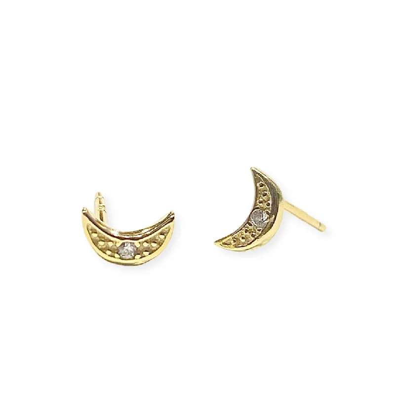 Modern Silver Earrings-Luna Sparkle Moon Studs