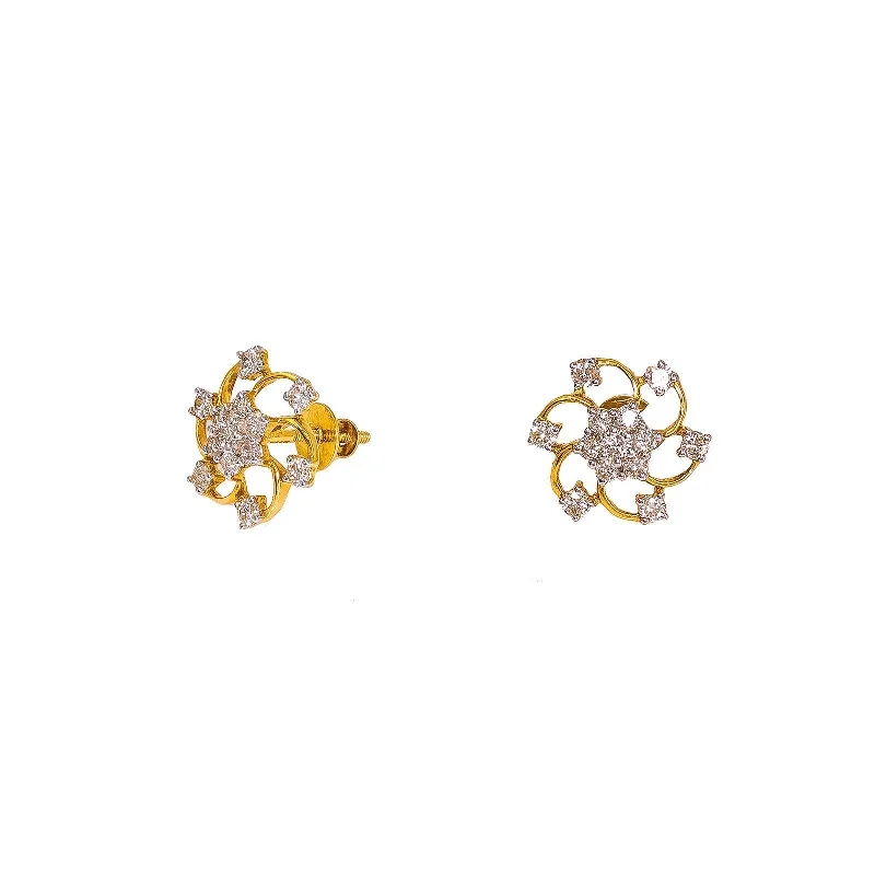 Artistic Metal Earrings-18K Yellow Gold Diamond Earrings W/ VS Diamonds & Open Cut Flower Frame