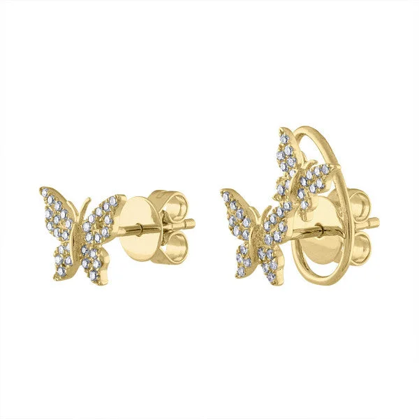 Classic Round Earrings-Single & Double Pave Butterfly Earrings