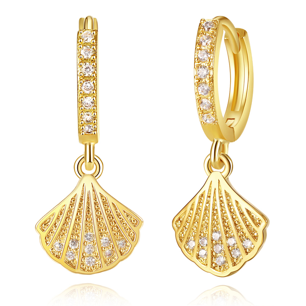 Designer Crystal Earrings-14K Gold Dangle Drop Hoop Earrings for Women Girls- Shell