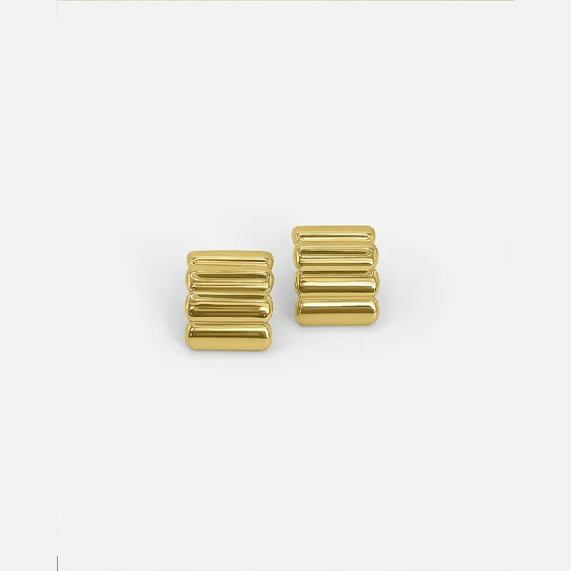 Chunky Gold Earrings-MINI RIBBED EARRINGS