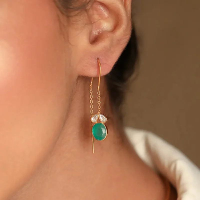 Cute Drop Earrings-Silver Green Sui Dhaga Earring