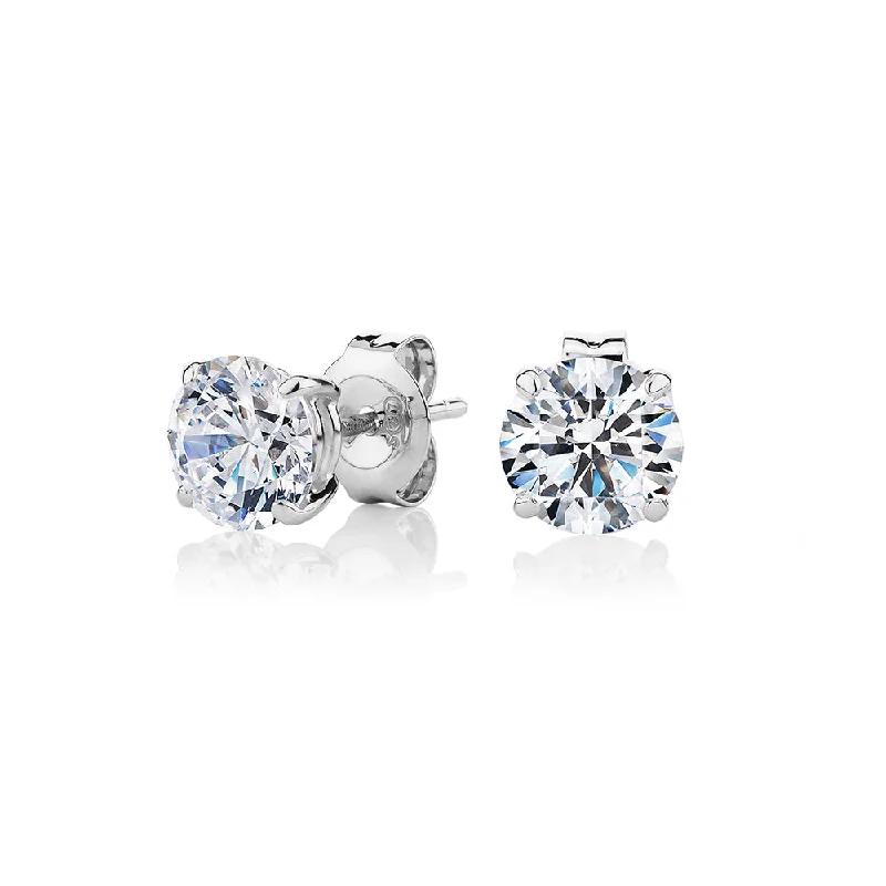 Geometric Drop Earrings-Round Brilliant stud earrings with 2 carats* of diamond simulants in 10 carat white gold