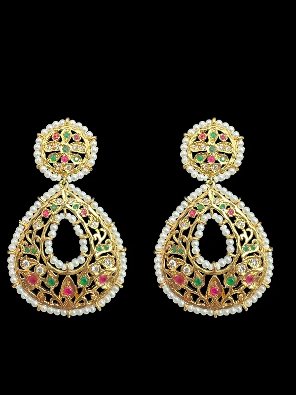 Birthstone Stud Earrings-DER637 Ruby emerald  chandbali earrings ( READY TO SHIP )