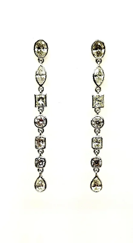 Custom Gemstone Earrings-Multi Shapes Diamond Drop Earrings In 14k White Gold (3 Ct. Tw.)