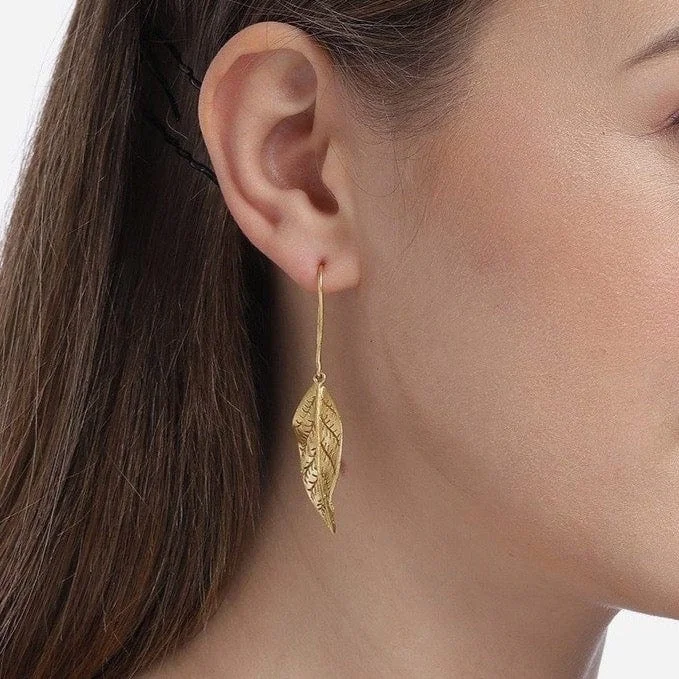 Funky Earrings for Teens-Silver Gold Plated Twisted Leaf Earring