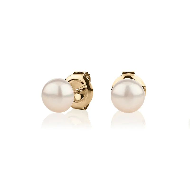 Simple Stud Earrings for Girls-Cultured freshwater pearl 6.5mm stud earrings in 10 carat yellow gold