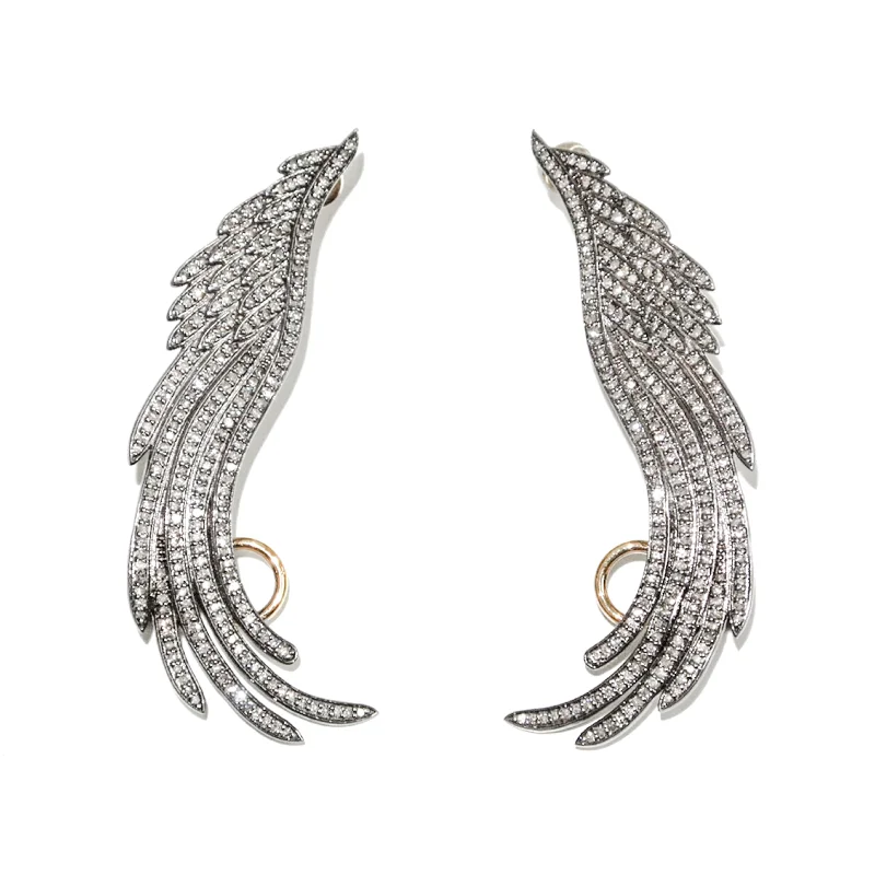 Fancy Drop Earrings-Diamond Wing Earcuff