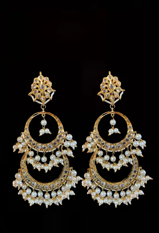 Chic Hoops for Women-DER196 Sheema Chandbali earrings  - pearls ( READY TO SHIP)