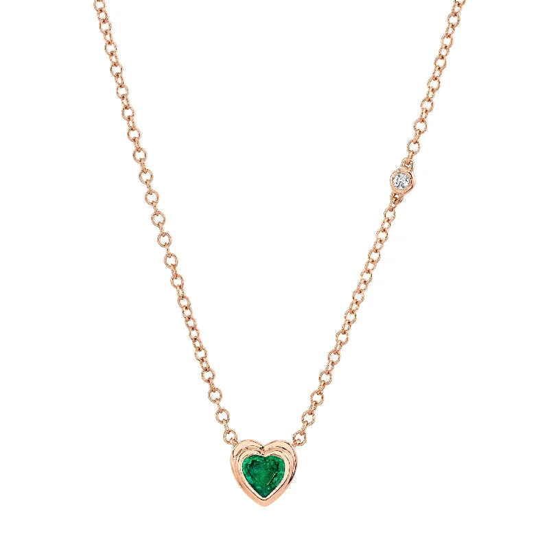 Minimalist Charm Necklace-MINI ME EMERALD BEZEL HEART NECKLACE